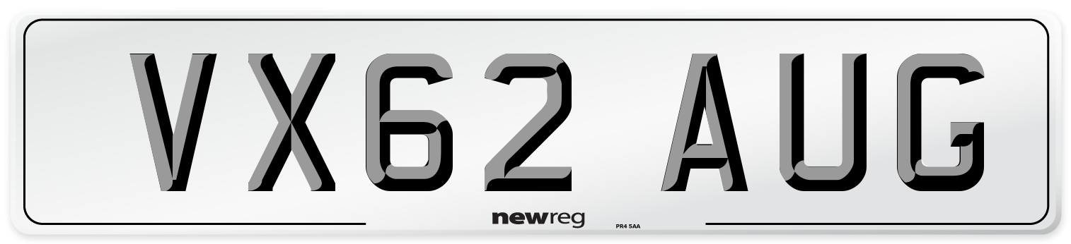 VX62 AUG Number Plate from New Reg